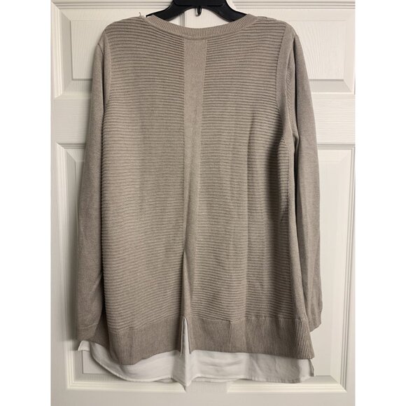 Hilary Radley Knit Minimalist Multi Layered Crew Neck Sweater Size XXL Tan - Picture 3 of 7